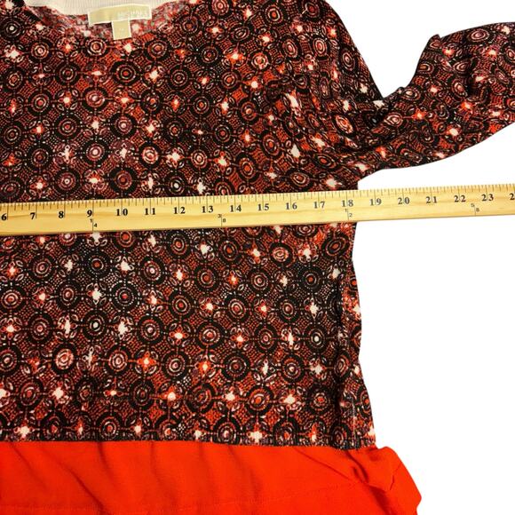 Michael Kors Geometric Print Layered Blouse Sweater Top M Red Orange Mix - Picture 5 of 9